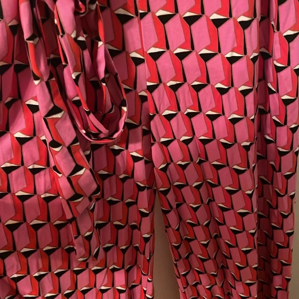 Diane Von Furstenberg Small Pink Geometric Pants Jumpsuit Pockets‎ Belt